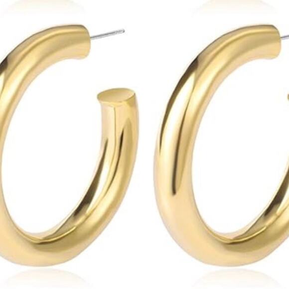 Chunky Gold  Hoop Earrings - Picture 1 of 3